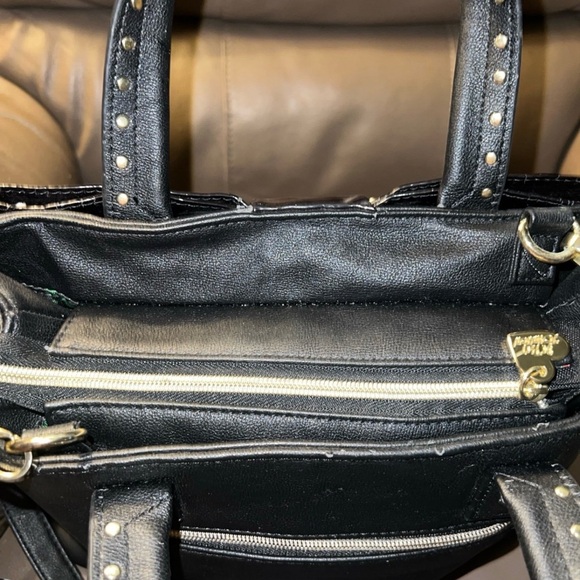 Betsey Johnson Large Black Satchel with Bow and Gold Studs - Picture 8 of 11